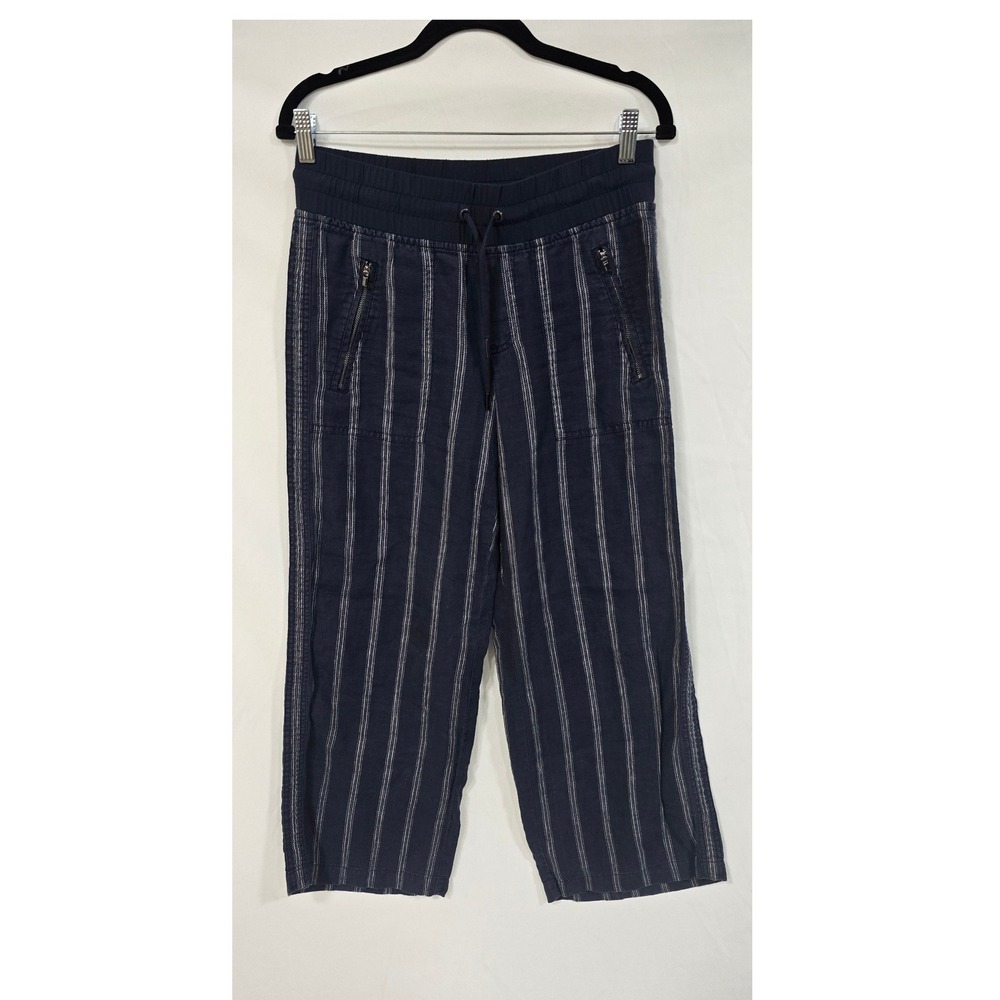 Athleta Cabo women 4P linen wide leg pants blue chic boho relax resort wear